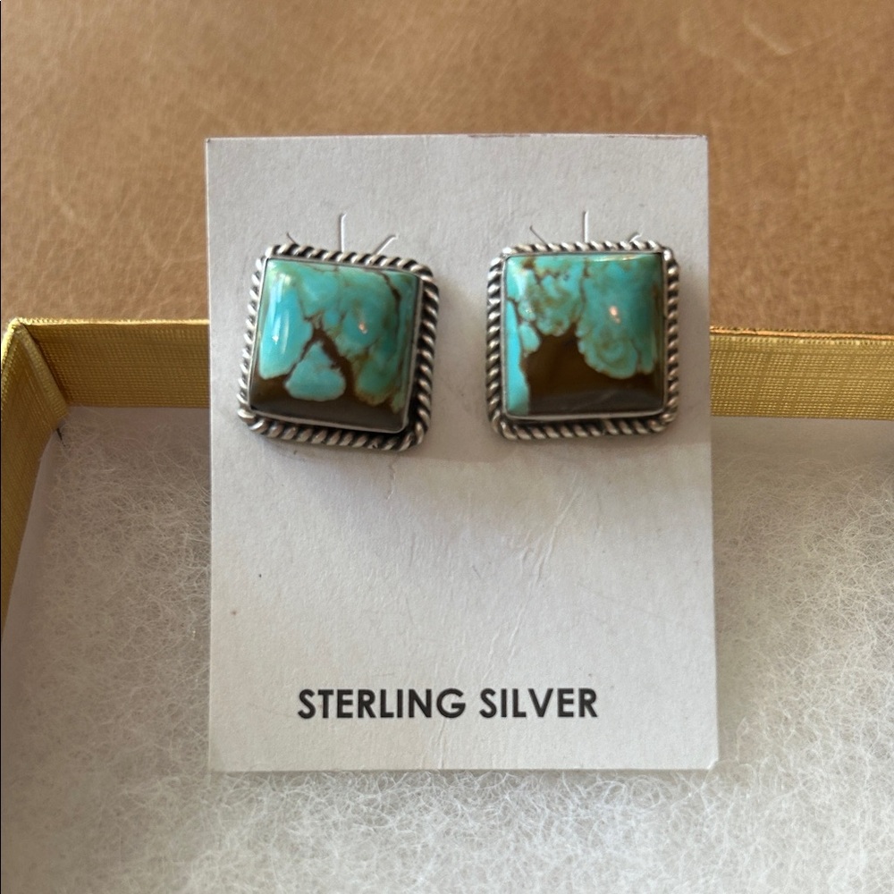 Sterling Silver Turquoise Square Stud Earrings